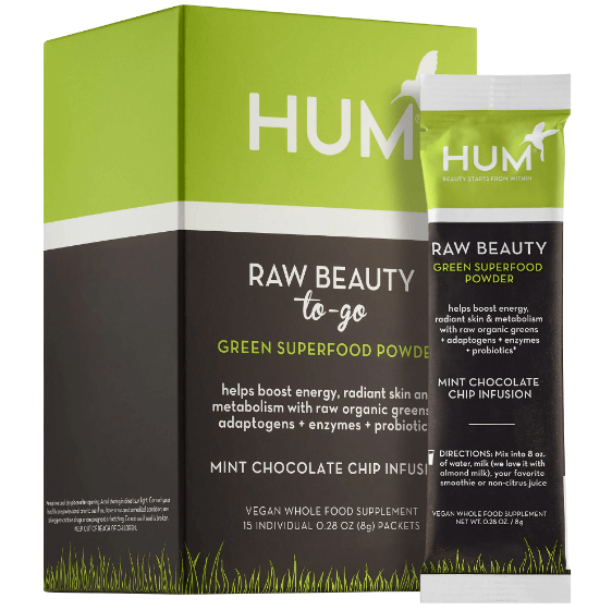 Hum Raw Beauty green powder travel size
